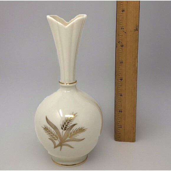 Lenox Wheat Design Bulbous Bud Vase VTG Ivory w/24K Gold Elegant Classic USA - Picture 9 of 10